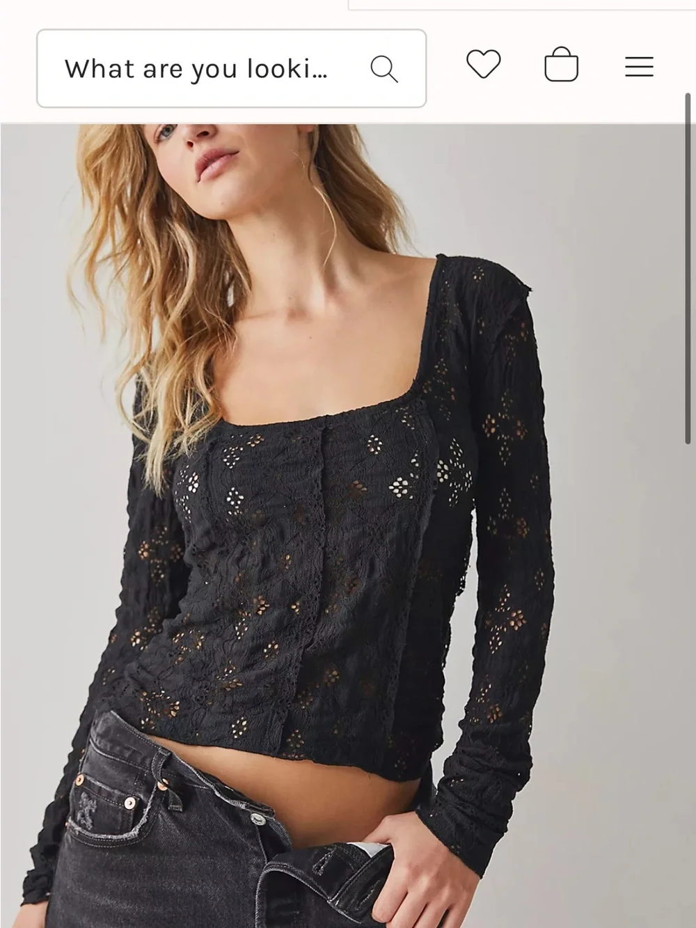 Free People Black Crochet Long Sleeve Top